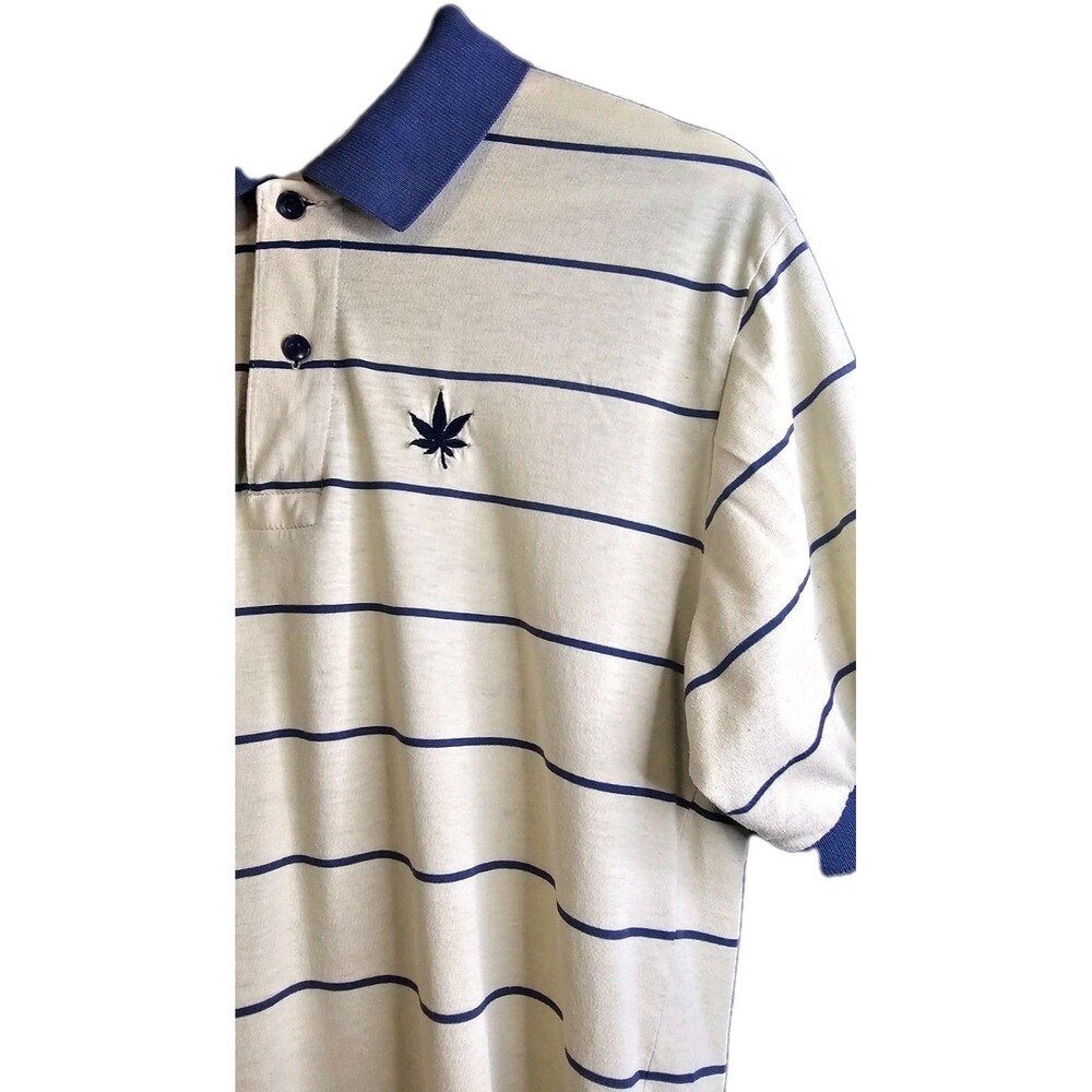 Vintage BOAST Polo Shirt Medium Striped Tennis Weed Leaf Hong Kong